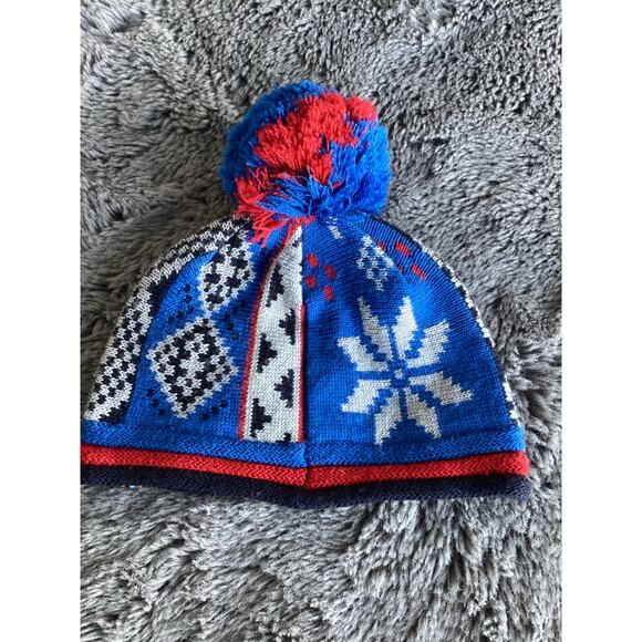 Smartwool Children Snowflake Beanie Hat Pom Pom Merino Wool Blend L/XL Blue - Picture 5 of 9